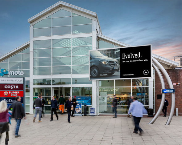 Mercedes-Benz Vito Nexus D48 advertising outside Motorway Services